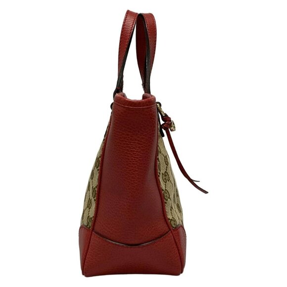 Auth GUCCI GG Pattern, Bree 449241 Dark Brown Beige Red Jacquard Leather Handbag - Picture 2 of 16